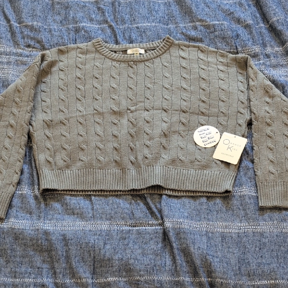 OAK Green Crew Neck Cable Knit Sweater